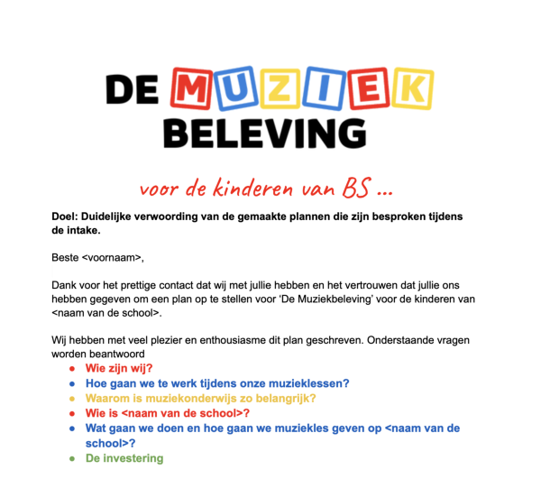 Het Plan van de Muziekbeleving